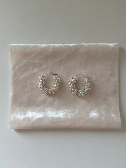 Silver Beaded Bean Earrings