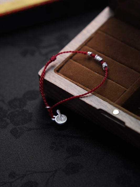 Silver Bowl Charm Braided Bracelet