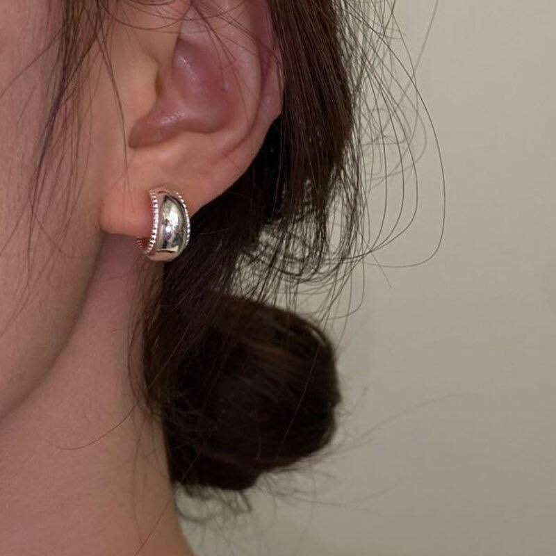 C-Shaped Polished Silver Earrings