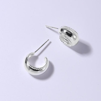 C-Shaped Polished Silver Earrings