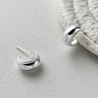 C-Shaped Polished Silver Earrings