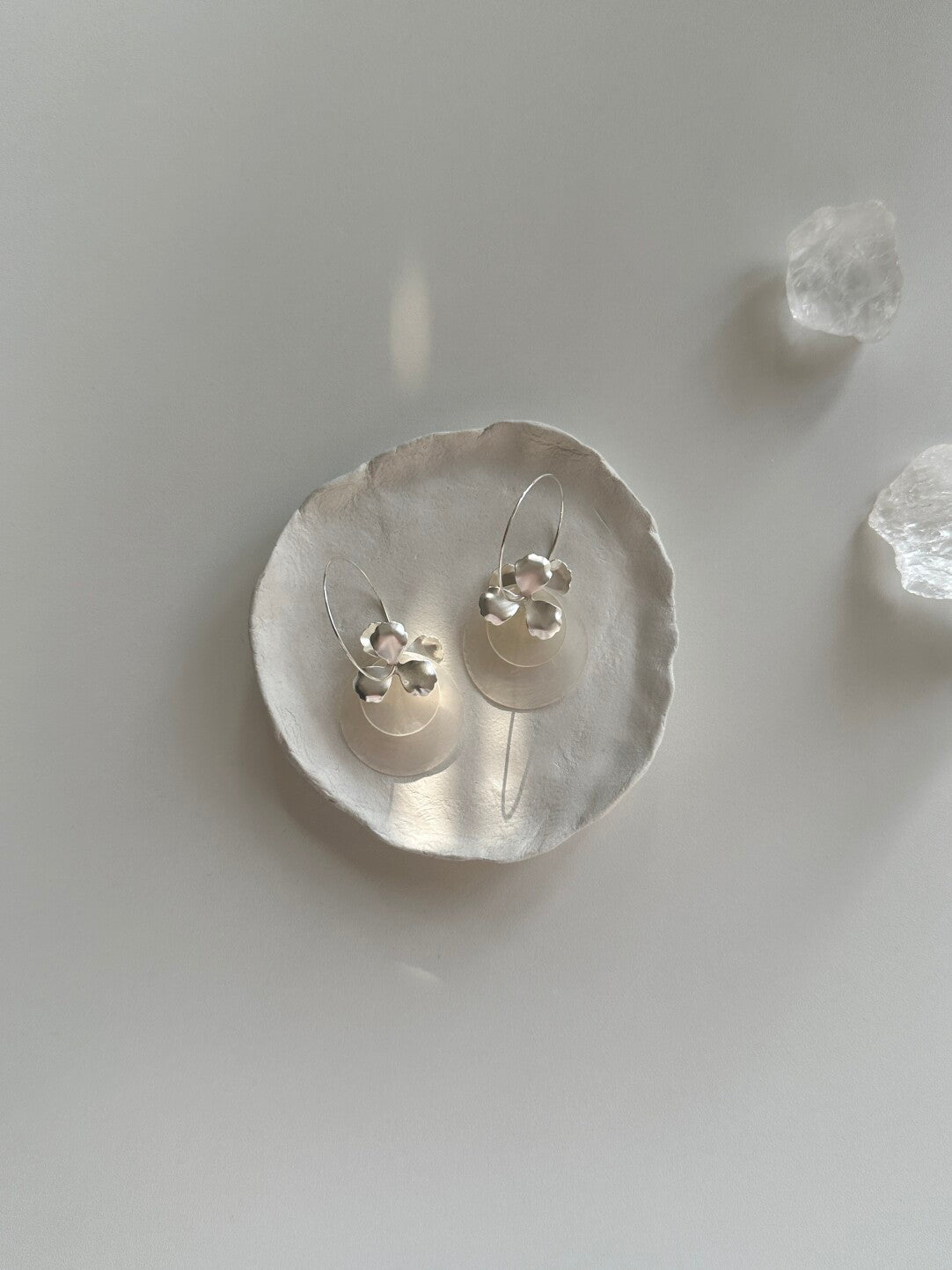 Silver Flower Mirror Shell Earrings