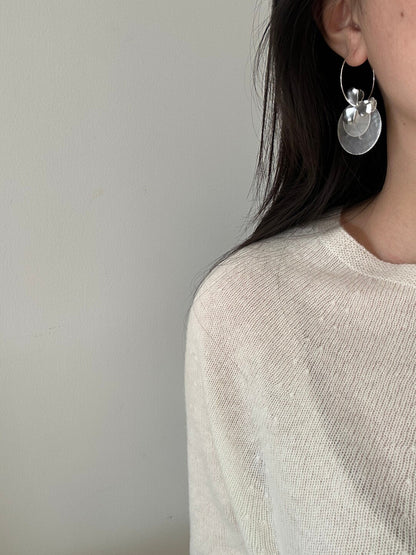 Silver Flower Mirror Shell Earrings