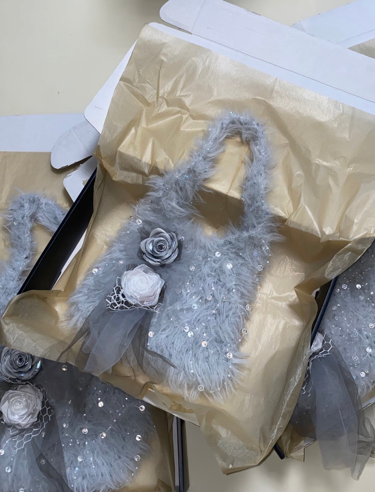 Silver Grey Rose Crochet Bag
