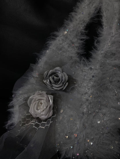 Silver Grey Rose Crochet Bag