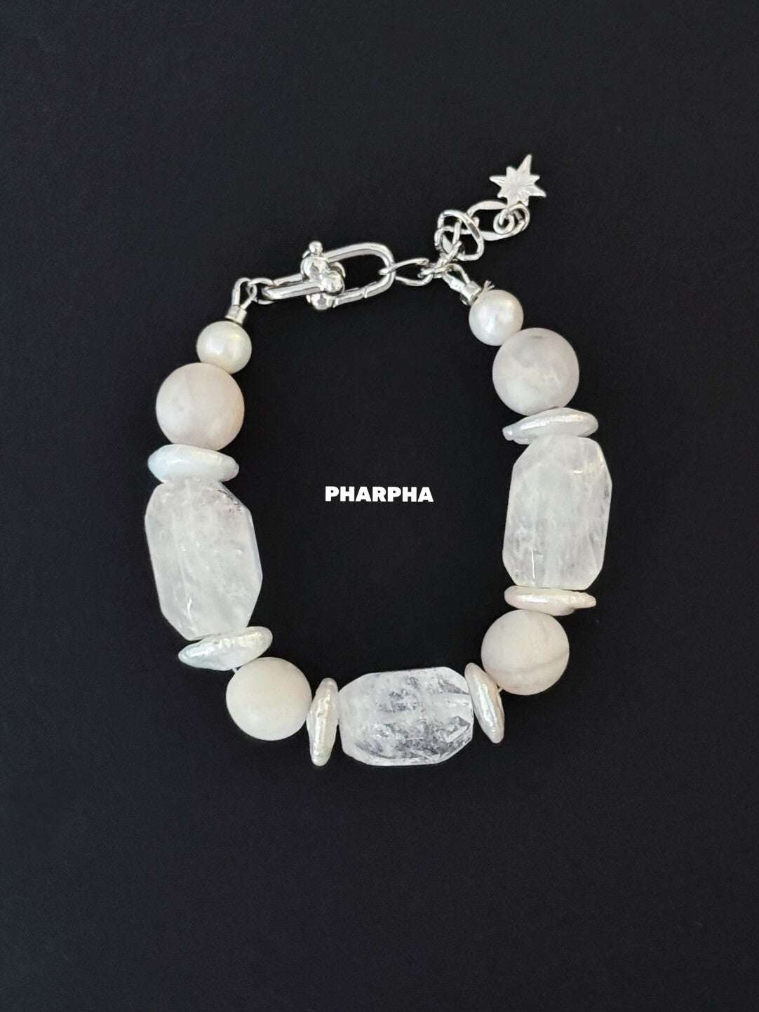 Silver White Crystal Pearl  Bracelet