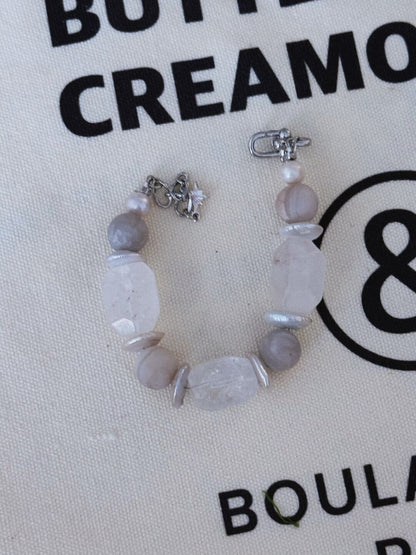 Silver White Crystal Pearl  Bracelet
