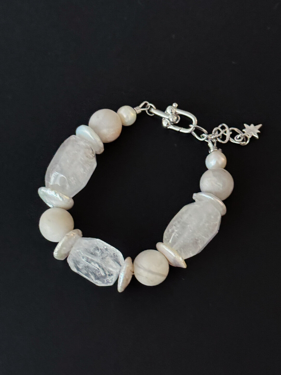 Silver White Crystal Pearl  Bracelet