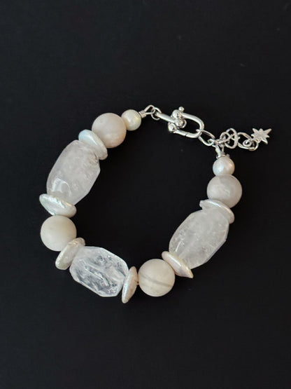 Silver White Crystal Pearl  Bracelet