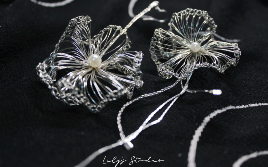 Copper Wire Weaving Flower Earrings
