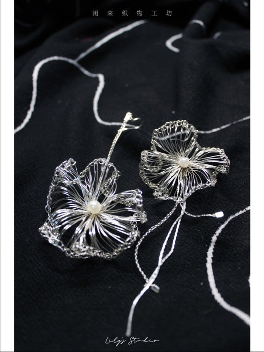 Copper Wire Weaving Flower Earrings