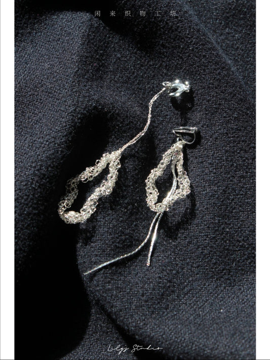 Copper Wire Weaving Net Asymmetrical Earrings