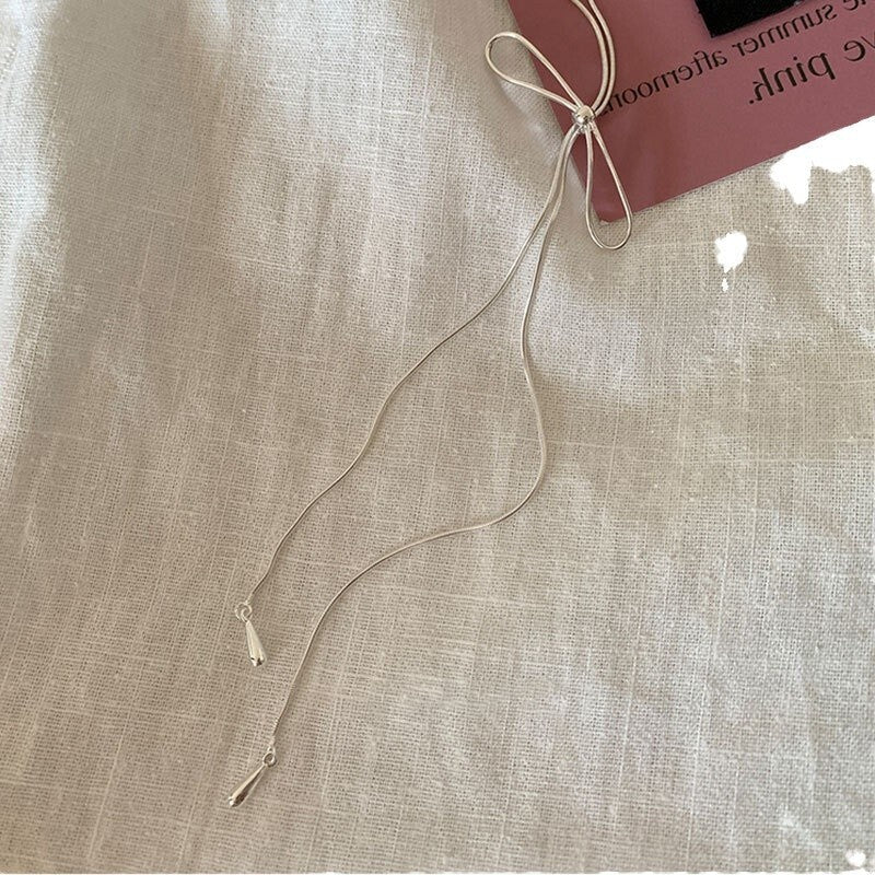 Simple Bow Pull-Out Long Necklace