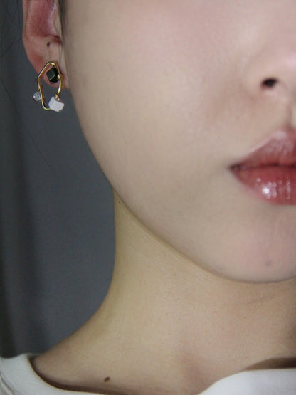 Simple Geometric Black White & Gray Earrings