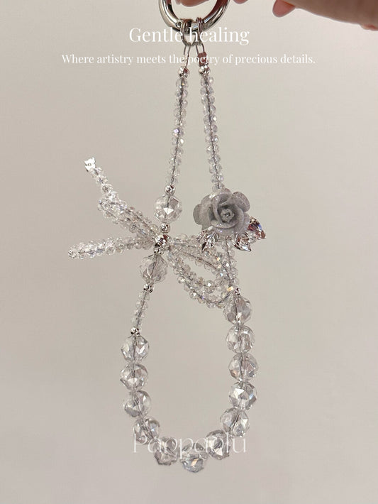 Snow Rose Sparkly Beaded Phone Charm