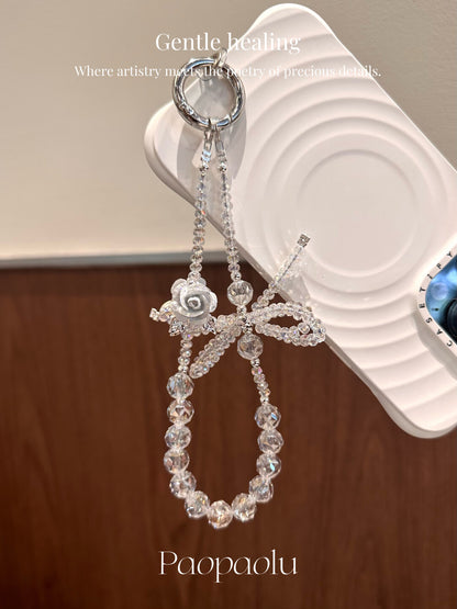 Snow Rose Sparkly Beaded Phone Charm