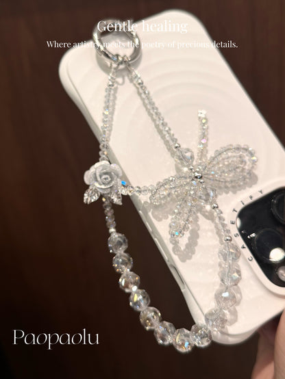 Snow Rose Sparkly Beaded Phone Charm