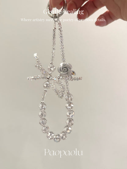 Snow Rose Sparkly Beaded Phone Charm