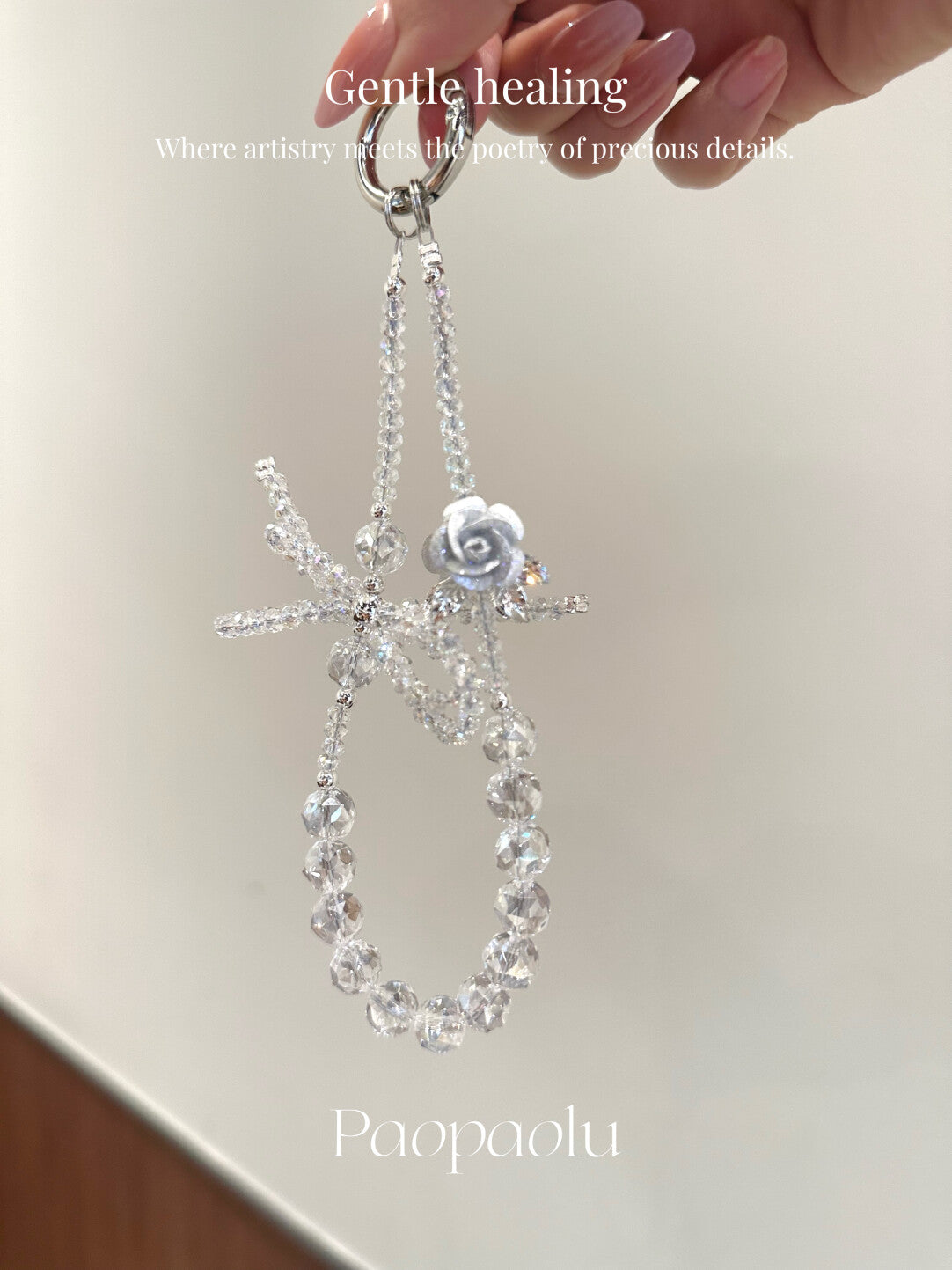Snow Rose Sparkly Beaded Phone Charm