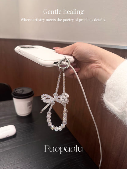 Snow Rose Sparkly Beaded Phone Charm