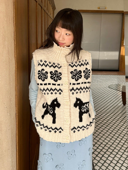 Snowflake Pony Wool Knit Vest