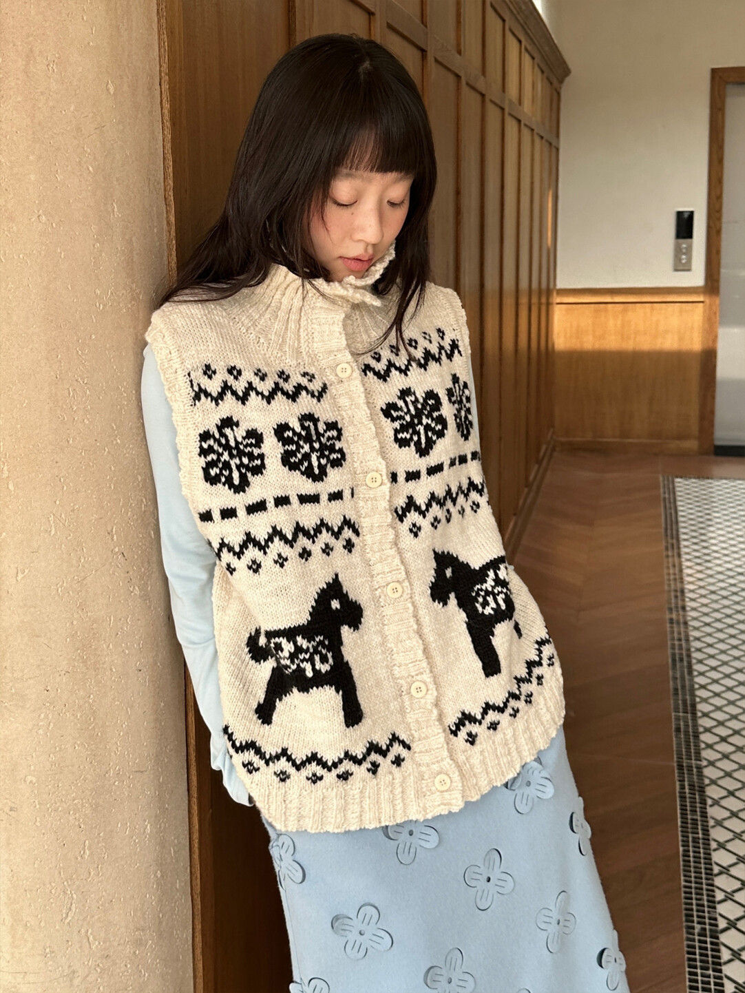 Snowflake Pony Wool Knit Vest