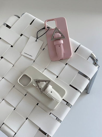 Solid Color Phone Case With Wrist Strap
