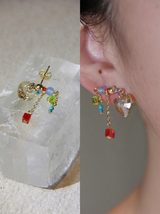 Sparkling Heart Colorful Beads Earrings