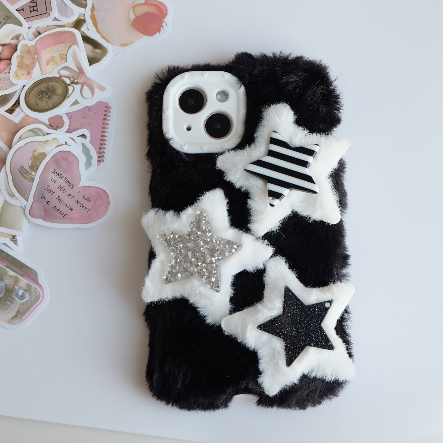 Sparkling Star Patch Furry Phone Case