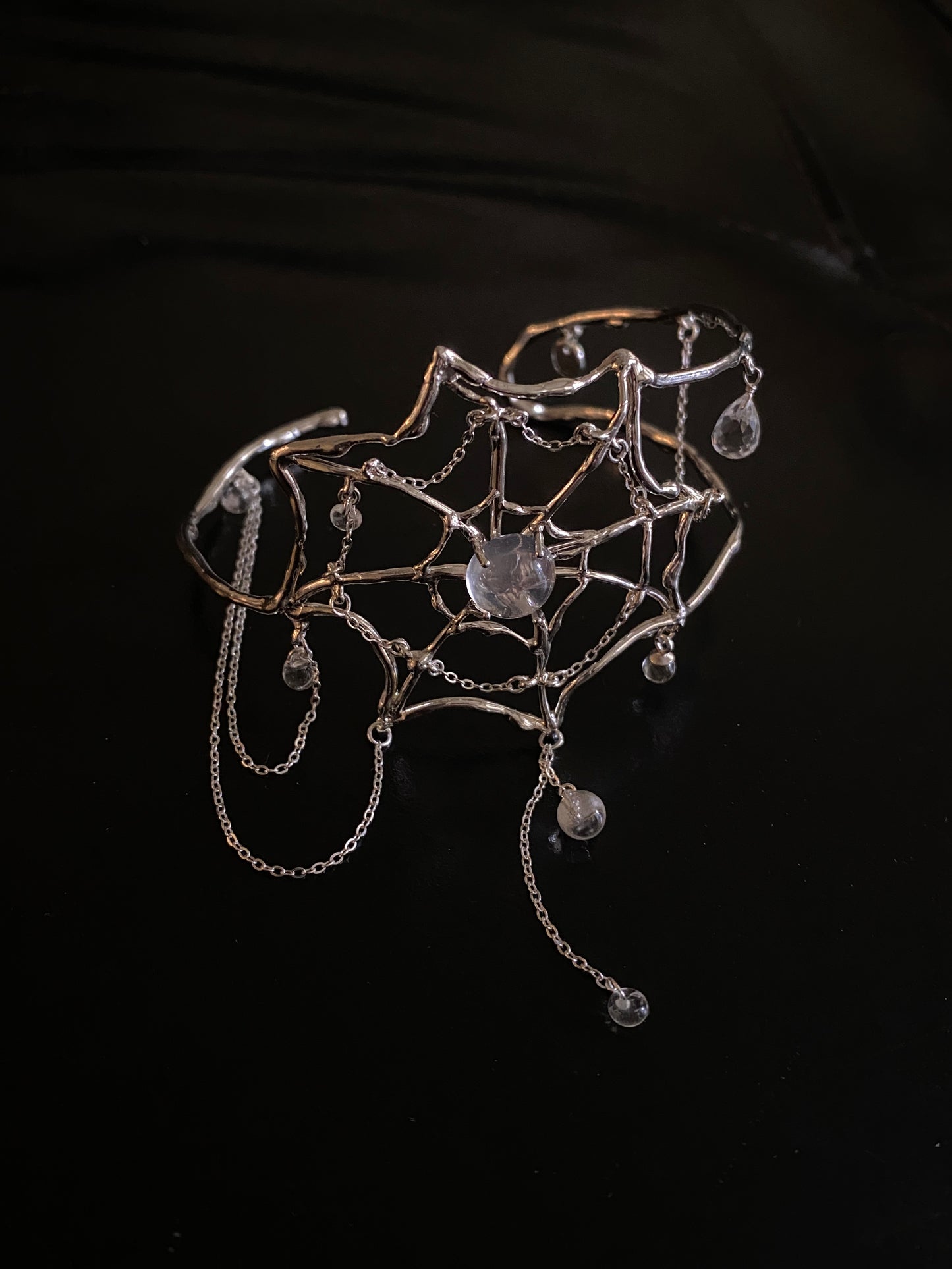Spiderweb Crystal Silver Arm Cuff