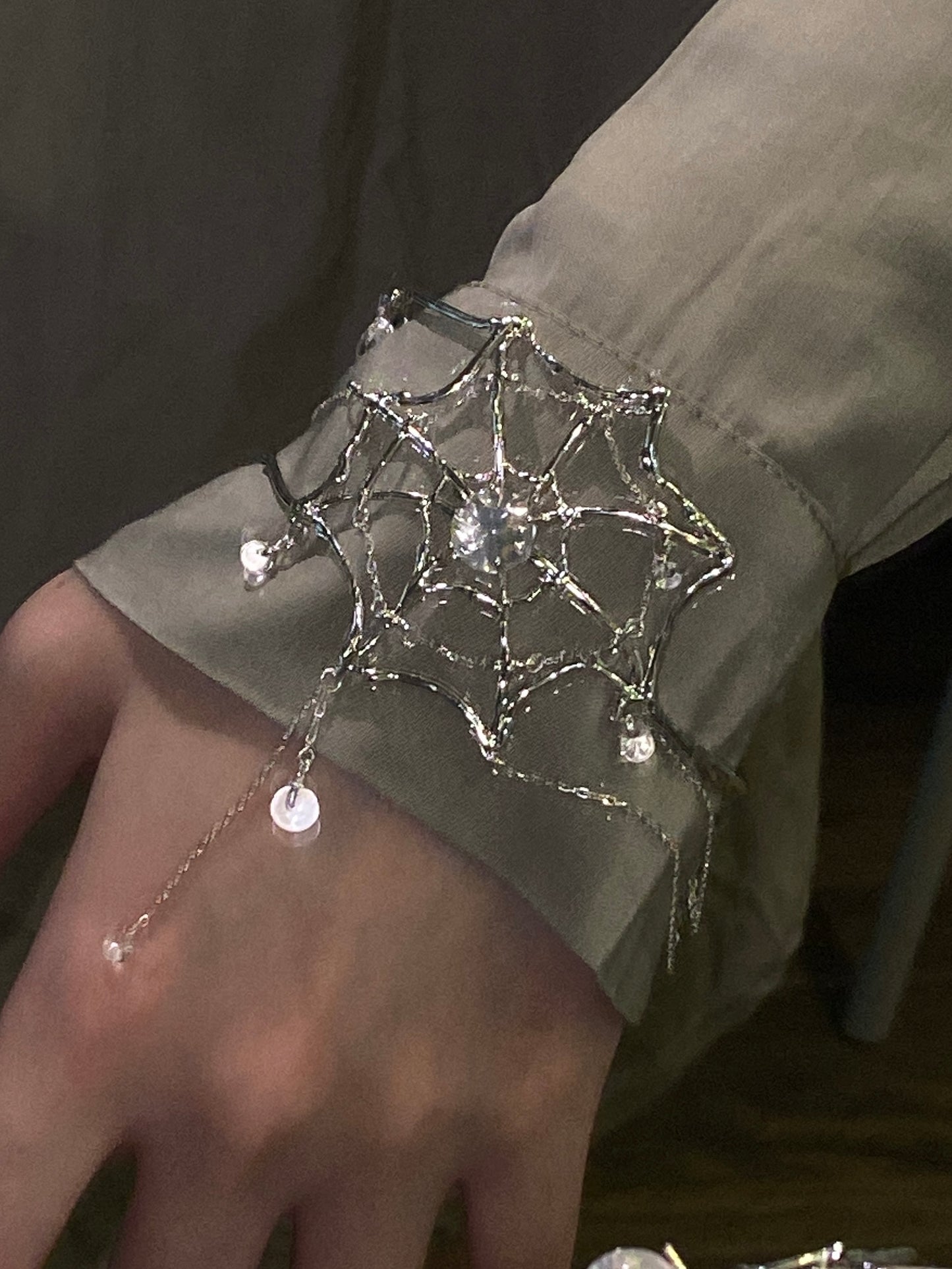 Spiderweb Crystal Silver Arm Cuff