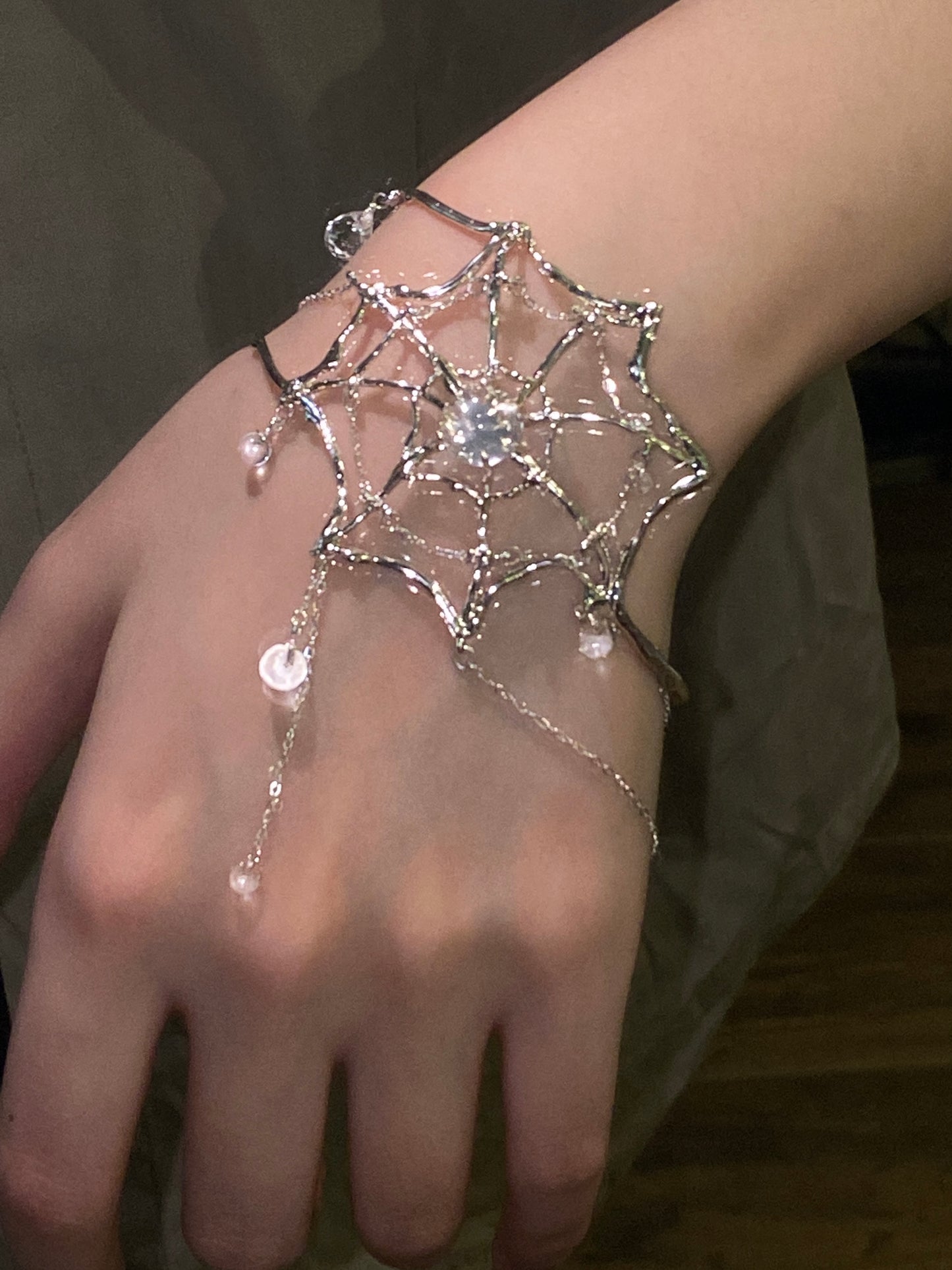 Spiderweb Crystal Silver Arm Cuff