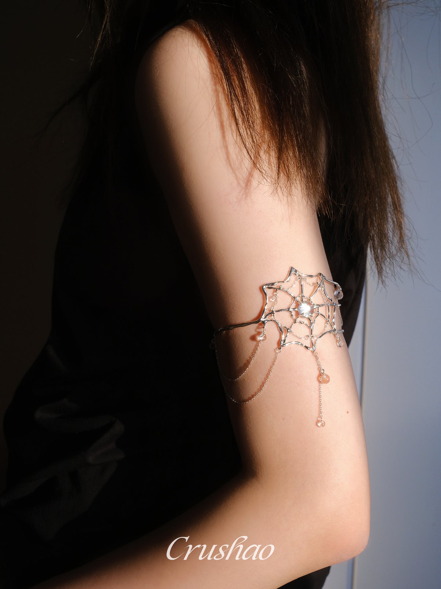 Spiderweb Crystal Silver Arm Cuff