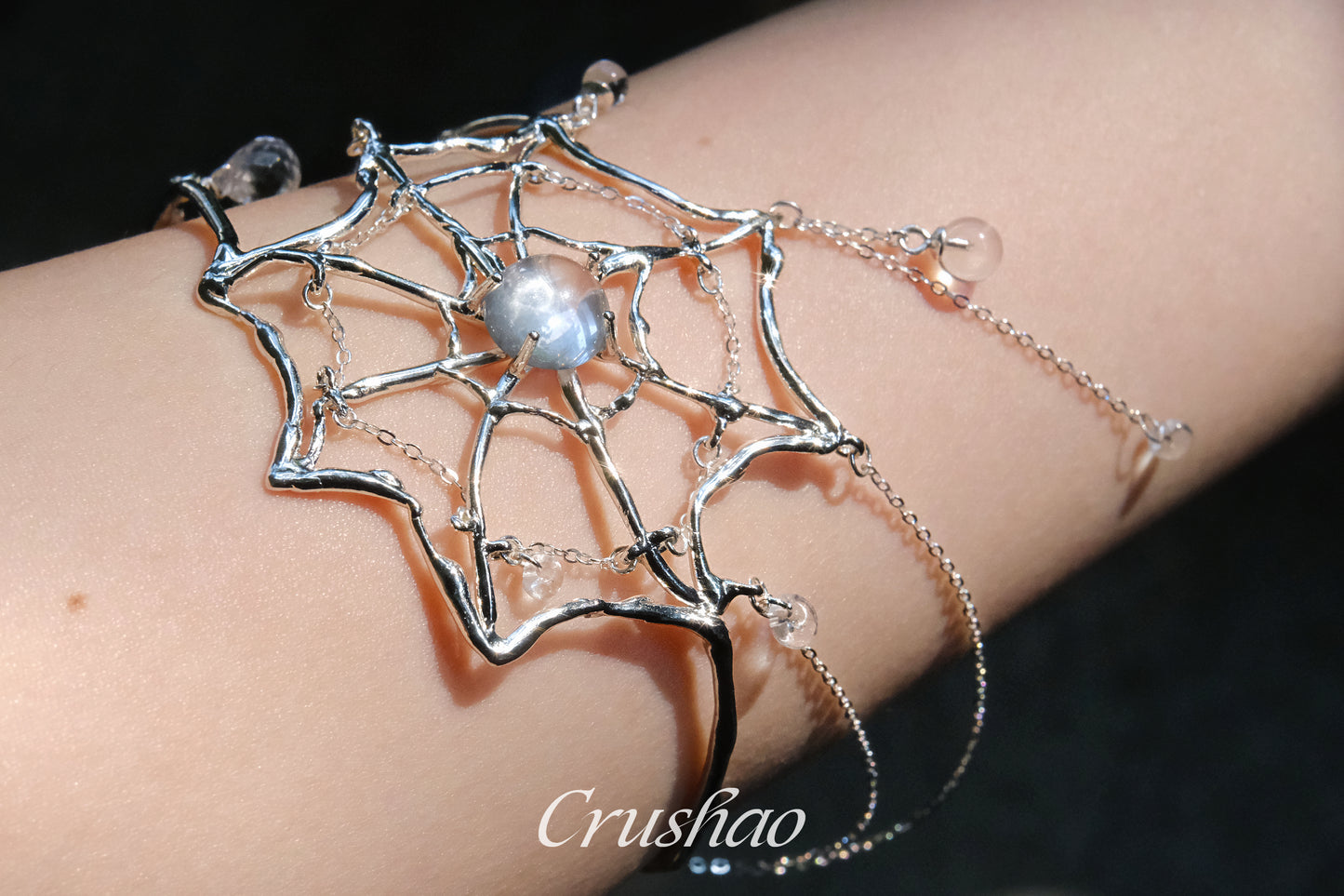 Spiderweb Crystal Silver Arm Cuff