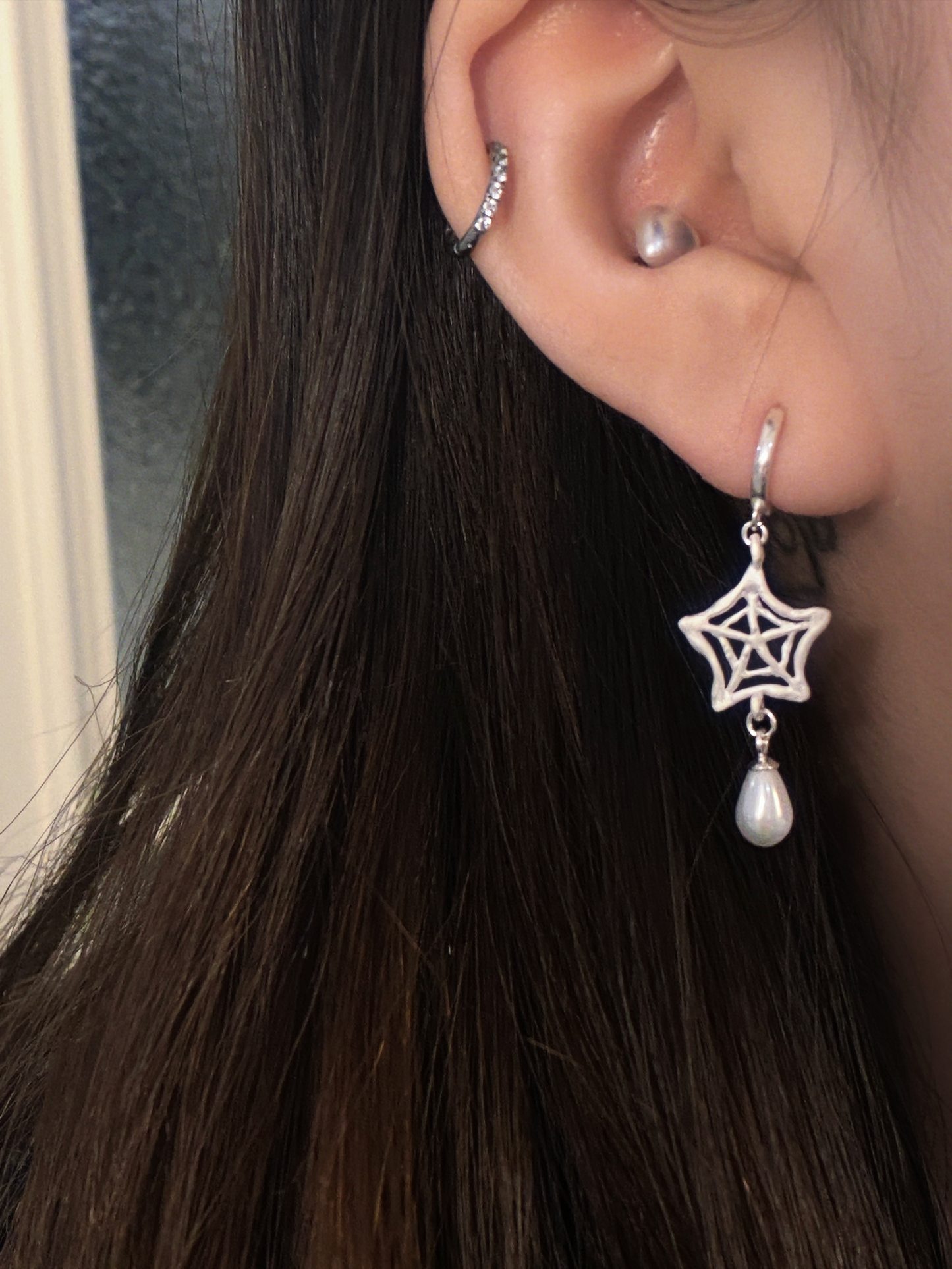 Spiderweb Crystal Silver Earring