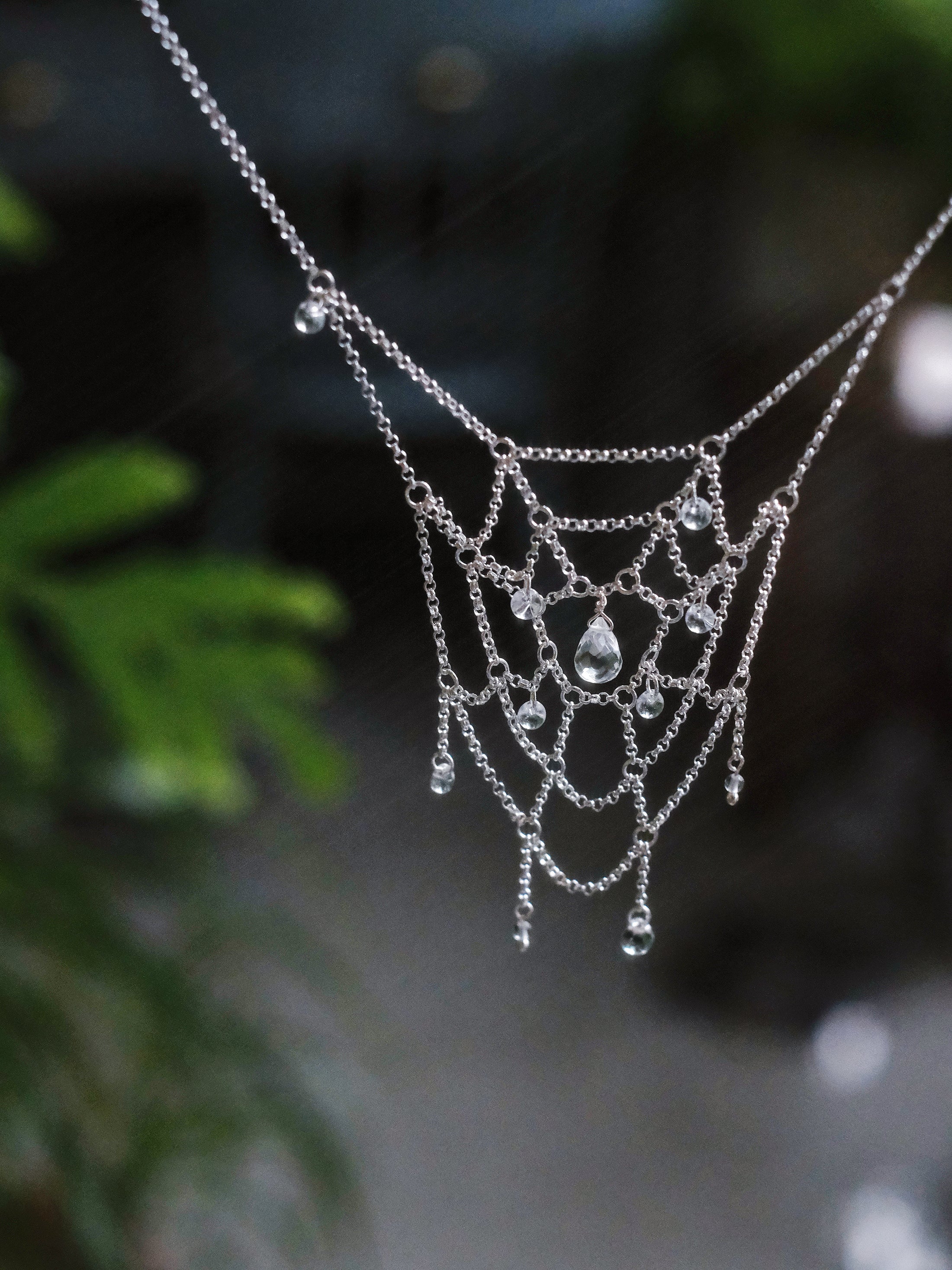 Spiderweb Crystal Silver Necklace | Jewelry | Three Fleas