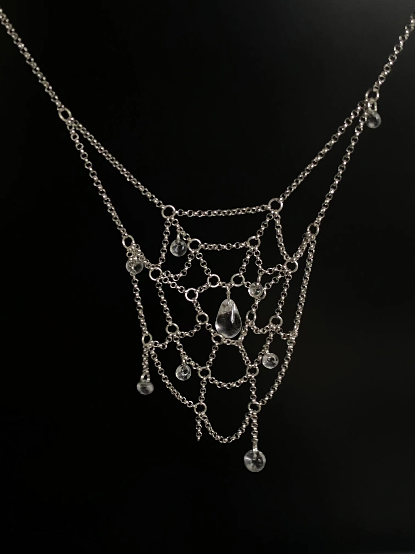 Spiderweb Crystal Silver Necklace