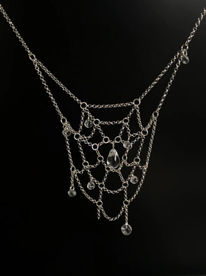 Spiderweb Crystal Silver Necklace