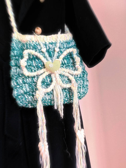 Spring Butterfly Crochet Crossbody Bag