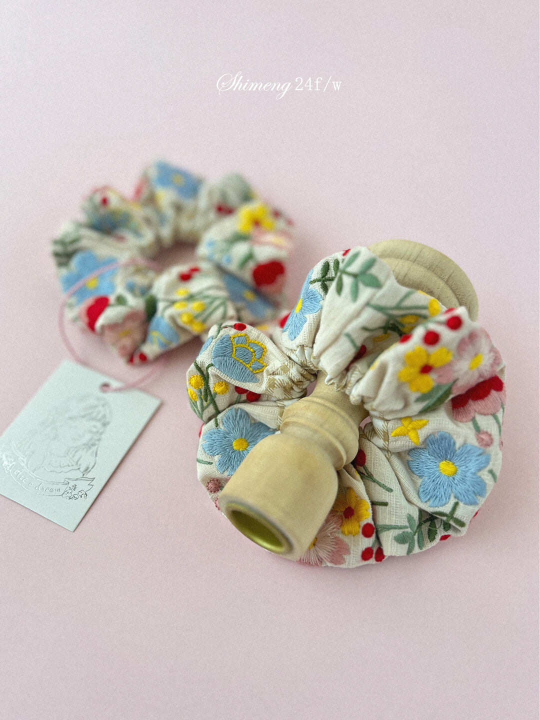 Spring Garden Embroidered Hair Scrunchie