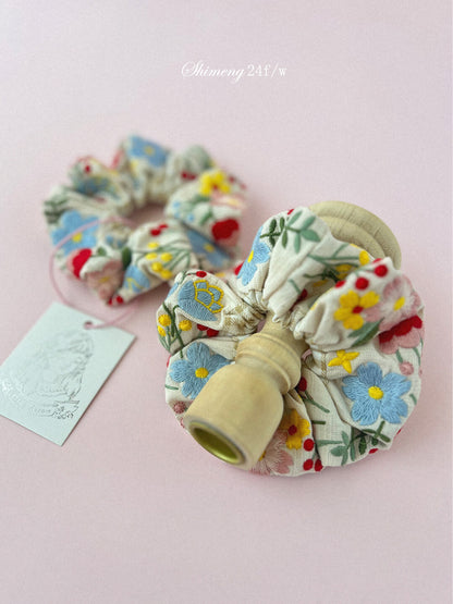 Spring Garden Embroidered Hair Scrunchie