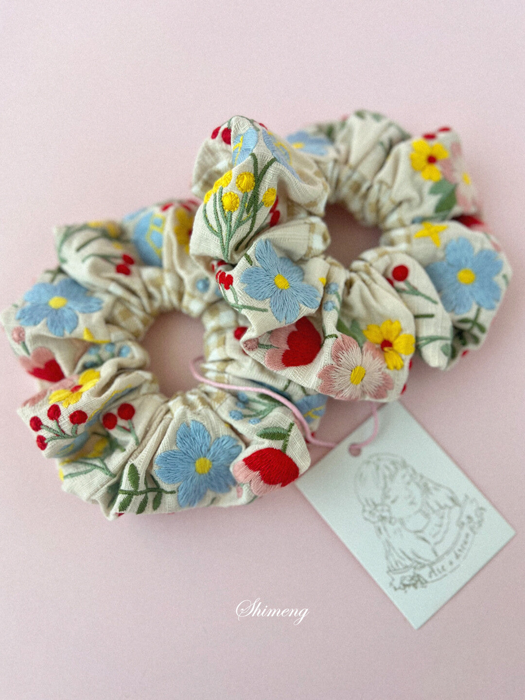 Spring Garden Embroidered Hair Scrunchie