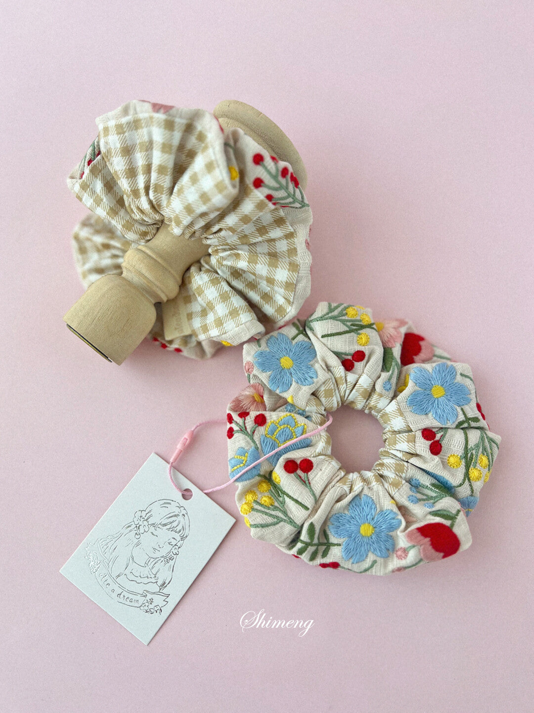 Spring Garden Embroidered Hair Scrunchie