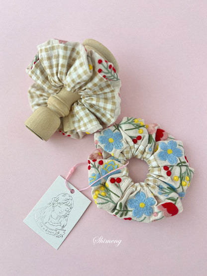 Spring Garden Embroidered Hair Scrunchie