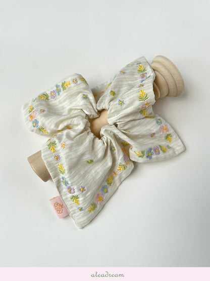 Original Spring Tea Poetry Embroidered Floral Hair Scrunchie