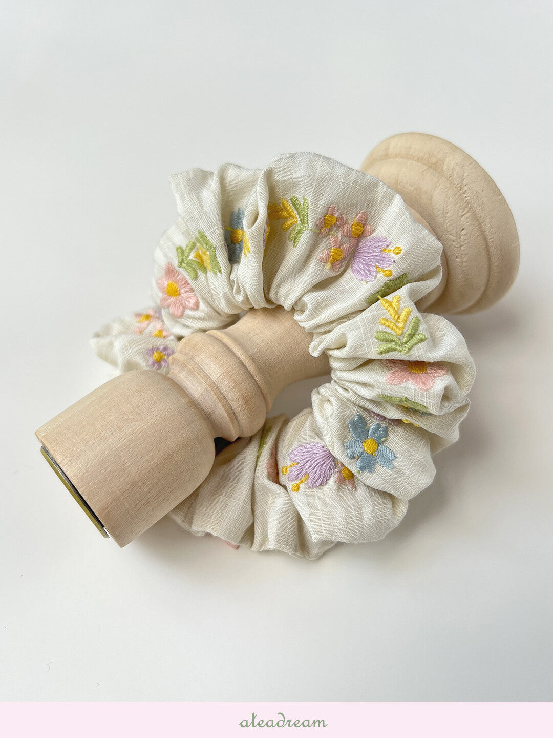 Original Spring Tea Poetry Embroidered Floral Hair Scrunchie