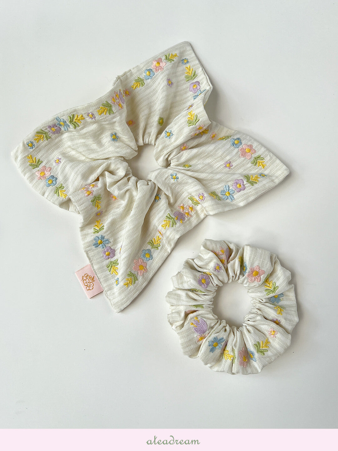 Original Spring Tea Poetry Embroidered Floral Hair Scrunchie