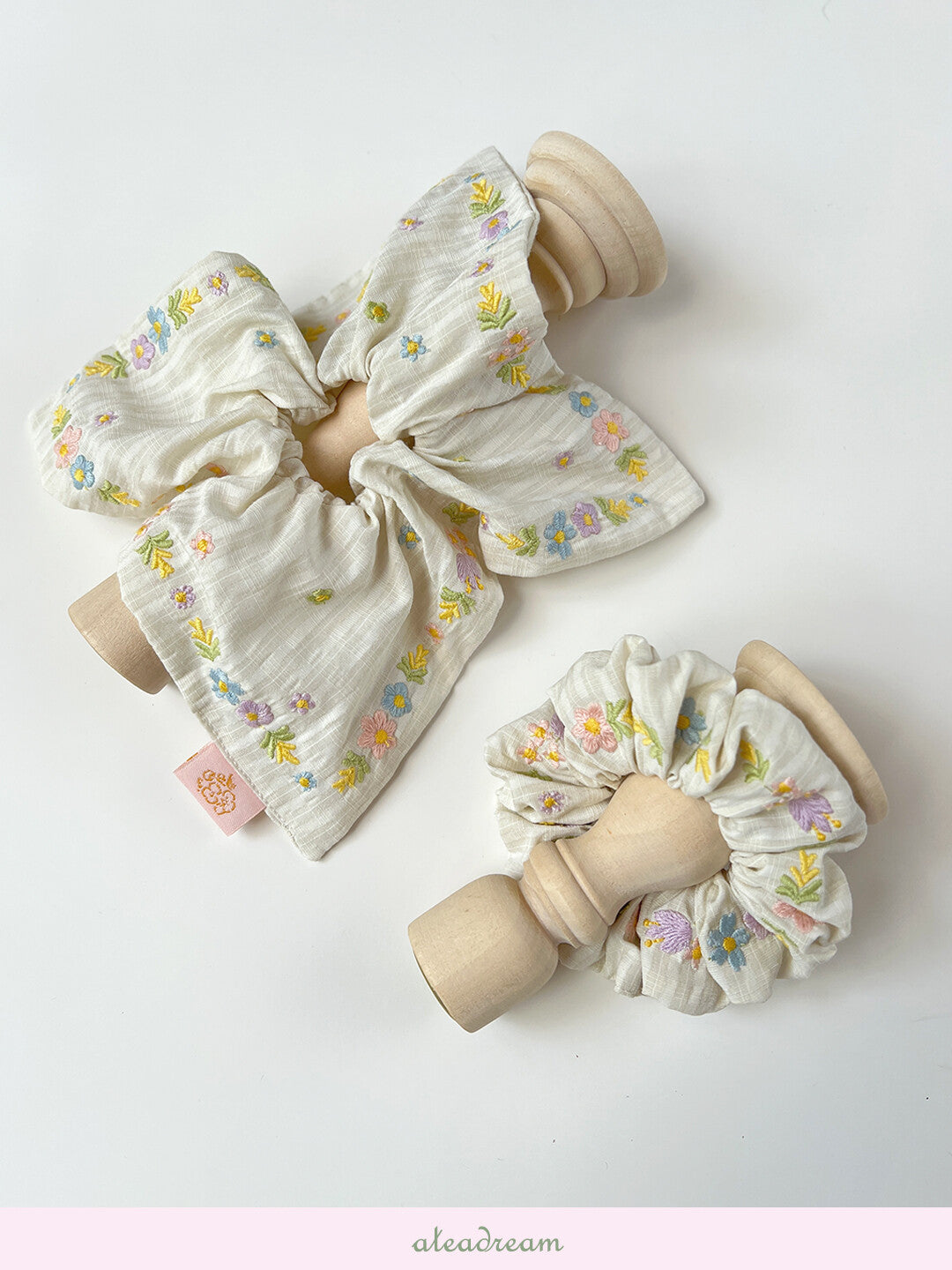 Original Spring Tea Poetry Embroidered Floral Hair Scrunchie