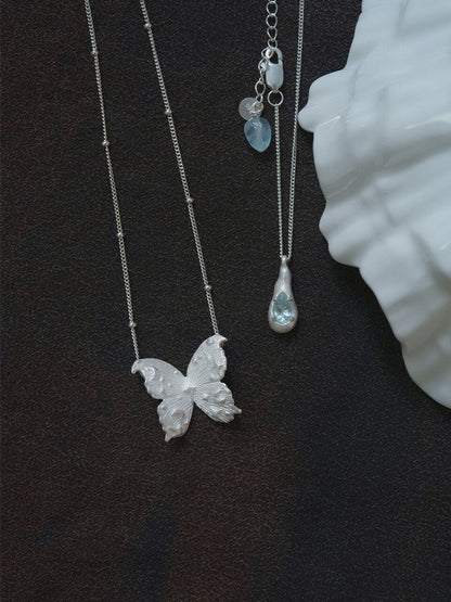 Star Moon Butterfly Silver Necklace