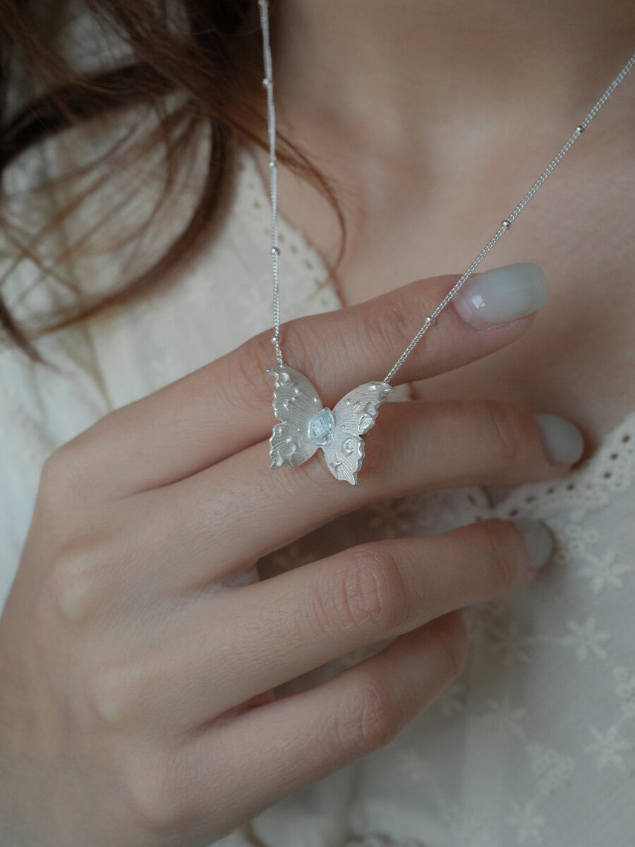 Star Moon Butterfly Silver Necklace